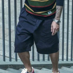 Non Stock Classic Straight Leg Double Pleated Shorts - Navy BOTTOMS