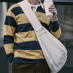 Non Stock TOPS Classic Fit Striped Jersey Rugby Shirt - Yellow And Navy Blue Stripe