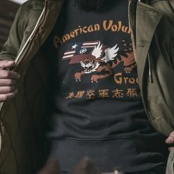 Non Stock Flying Tigers Military Print Sweatshirt - Black TOPS 16 Non Stock Flying Tigers Military Print Sweatshirt - Black TOPS