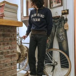 Bronson 1920s Drinking Team Motorcycle Racing Sweatshirt - Navy