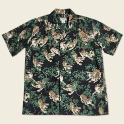 Bronson Lot AS08 Ukiyo-e Tiger & Bambo Pattern Aloha Shirt - Black Back In Stock